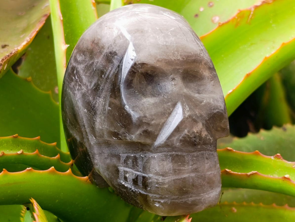 Hand Made Smokey Window Quartz Skull Carvings x 3 From Madagascar