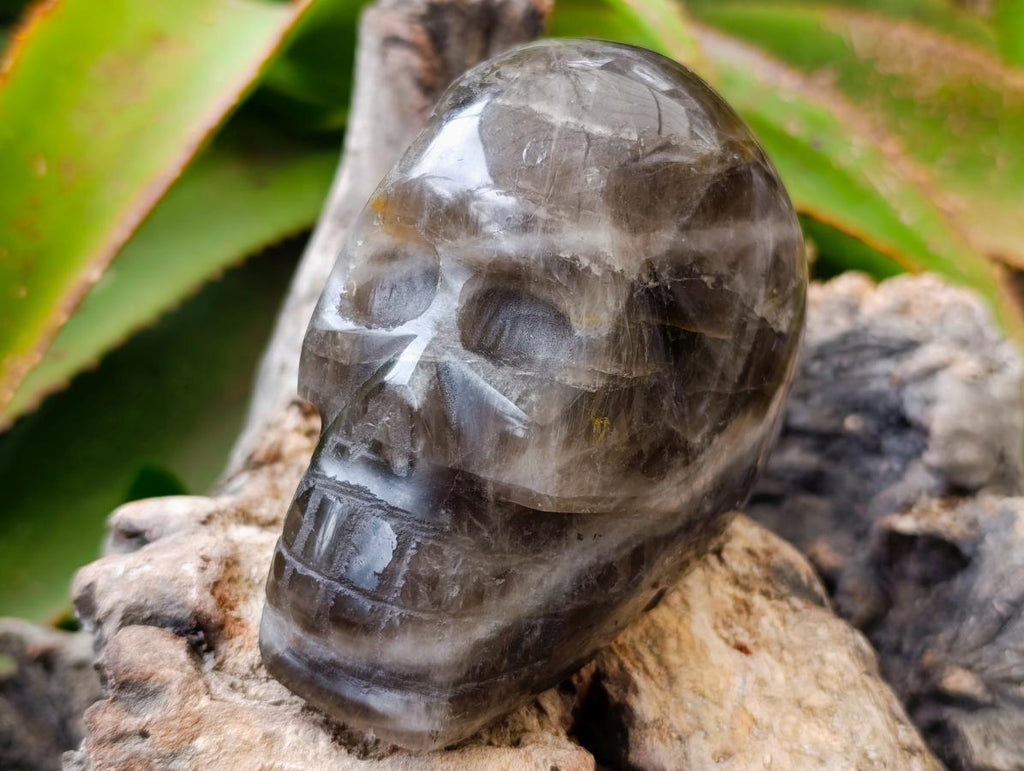 Hand Made Smokey Window Quartz Skull Carvings x 3 From Madagascar