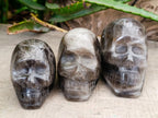Hand Made Smokey Window Quartz Skull Carvings x 3 From Madagascar