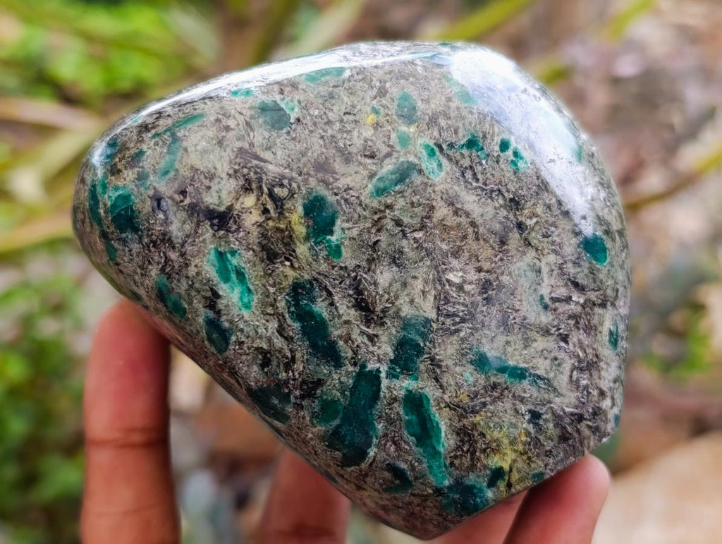 Polished Emerald Mica 'Mutokolite' Standing Free Forms x 3 From Mutoko, Zimbabwe