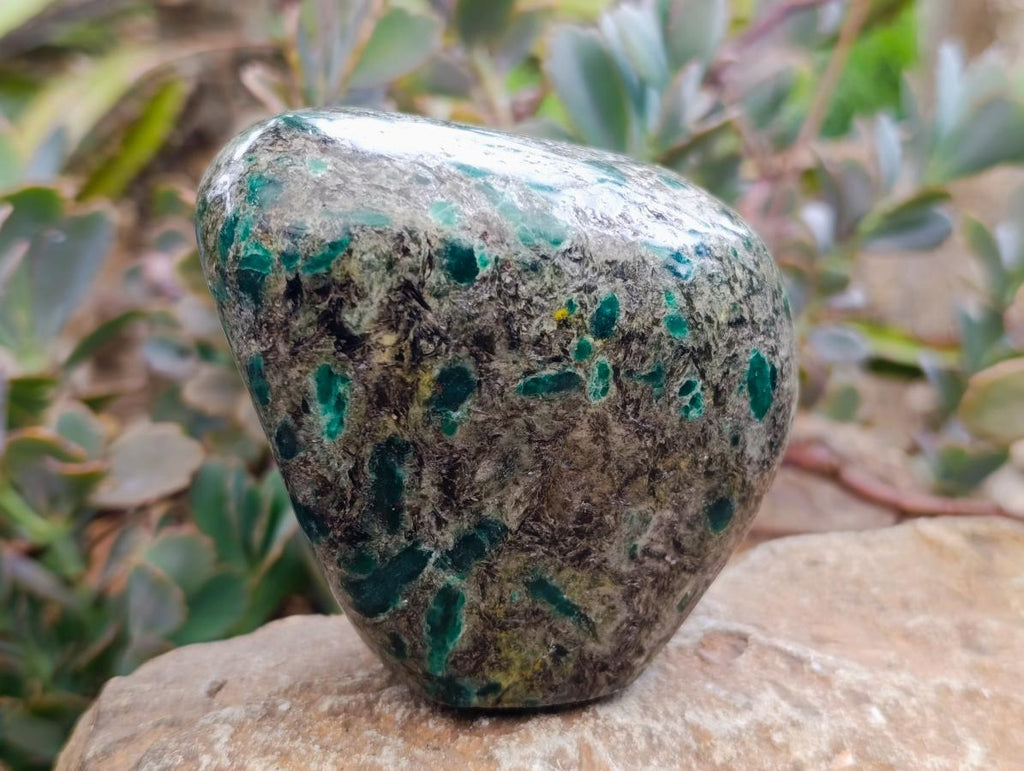 Polished Emerald Mica 'Mutokolite' Standing Free Forms x 3 From Mutoko, Zimbabwe