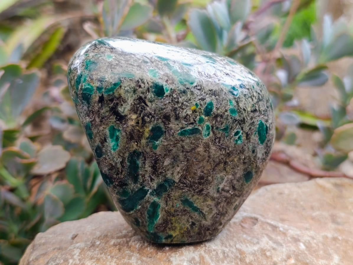 Polished Emerald Mica 'Mutokolite' Standing Free Forms x 3 From Mutoko, Zimbabwe