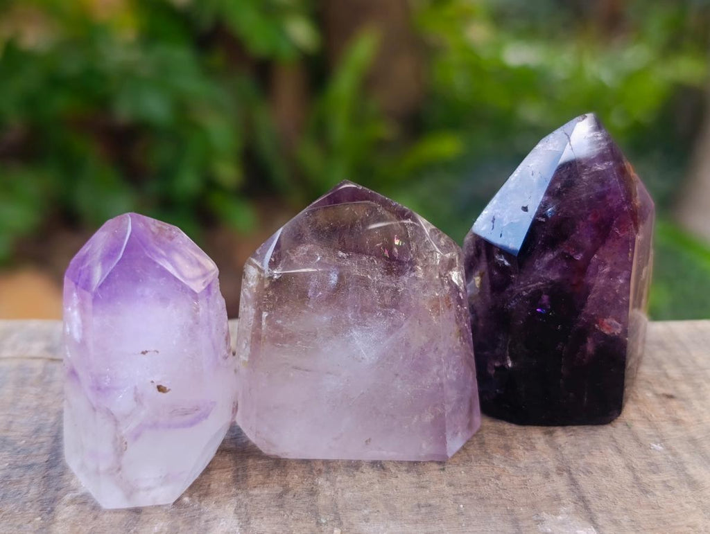 Polished Window Amethyst Crystals x 12 From Akansobe, Madagascar
