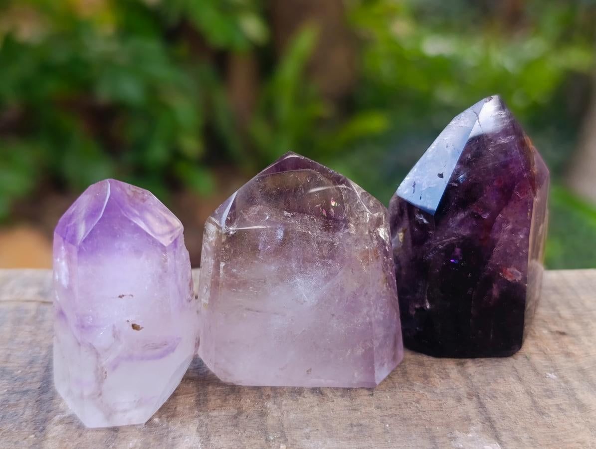 Polished Window Amethyst Crystals x 12 From Akansobe, Madagascar