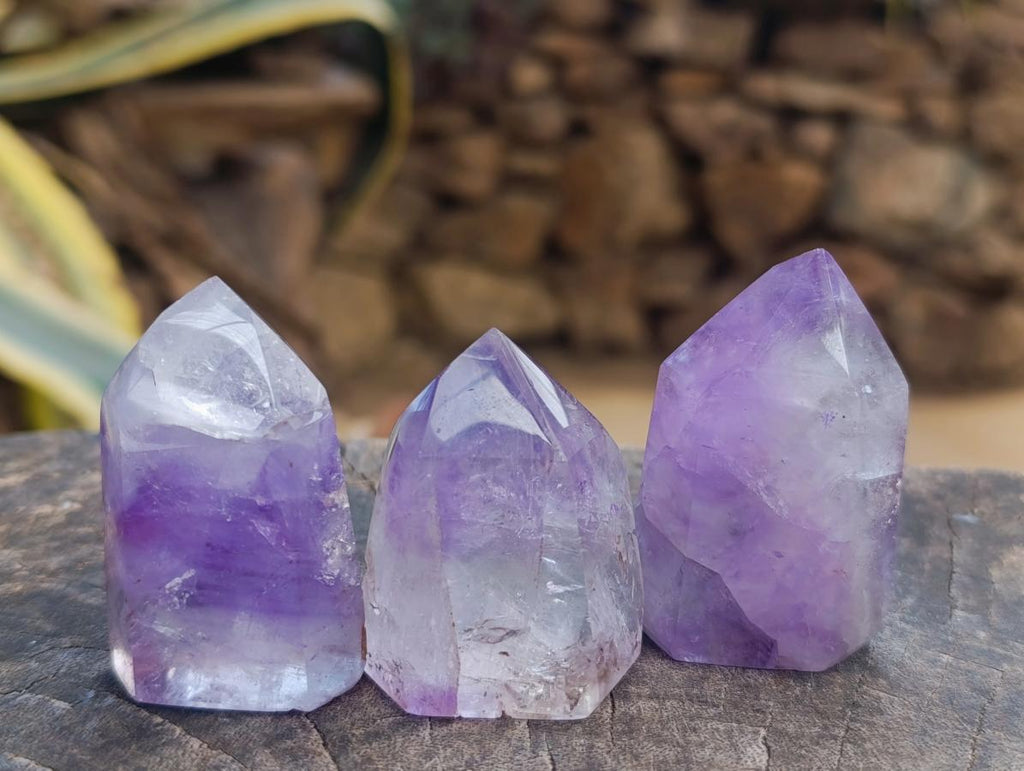 Polished Window Amethyst Crystals x 12 From Akansobe, Madagascar