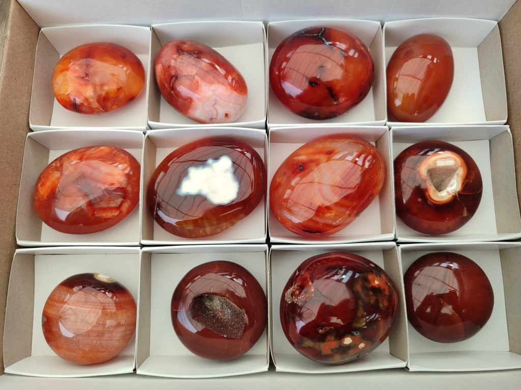 Polished Carnelian Agate Gemstone Galets x 12 From Madagascar