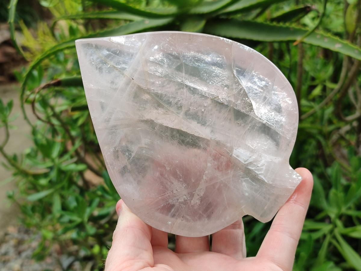 Hand Made Gemmy Rose Quartz Leaf Bowl Carvings x 4 From Madagascar
