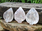 Hand Made Gemmy Rose Quartz Leaf Bowl Carvings x 4 From Madagascar