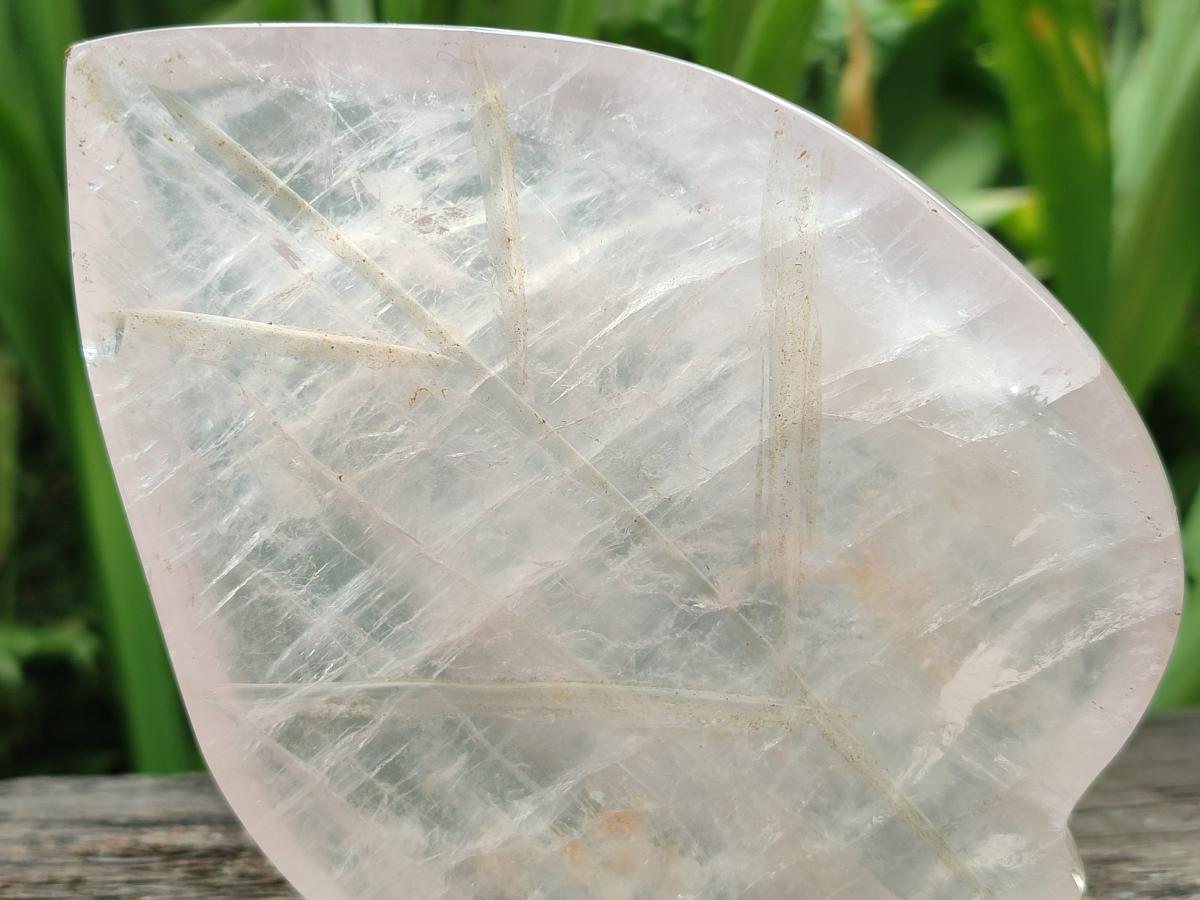 Hand Made Gemmy Rose Quartz Leaf Bowl Carvings x 4 From Madagascar