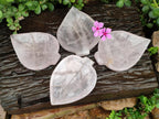 Hand Made Gemmy Rose Quartz Leaf Bowl Carvings x 4 From Madagascar