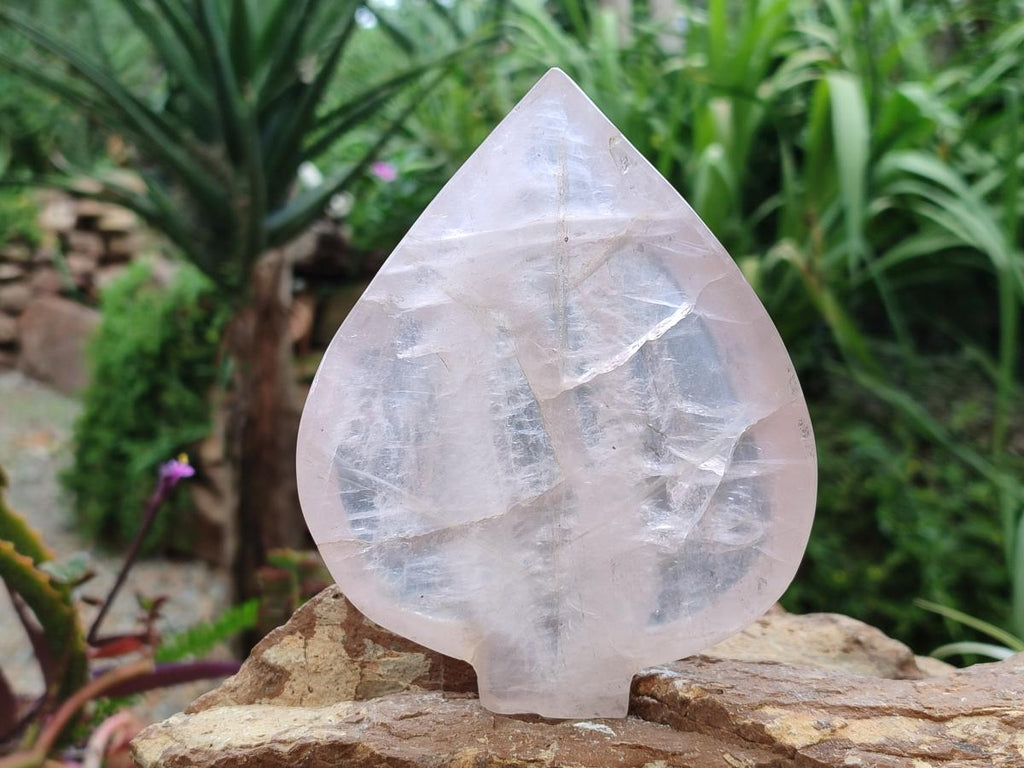Hand Made Gemmy Rose Quartz Leaf Bowl Carvings x 4 From Madagascar