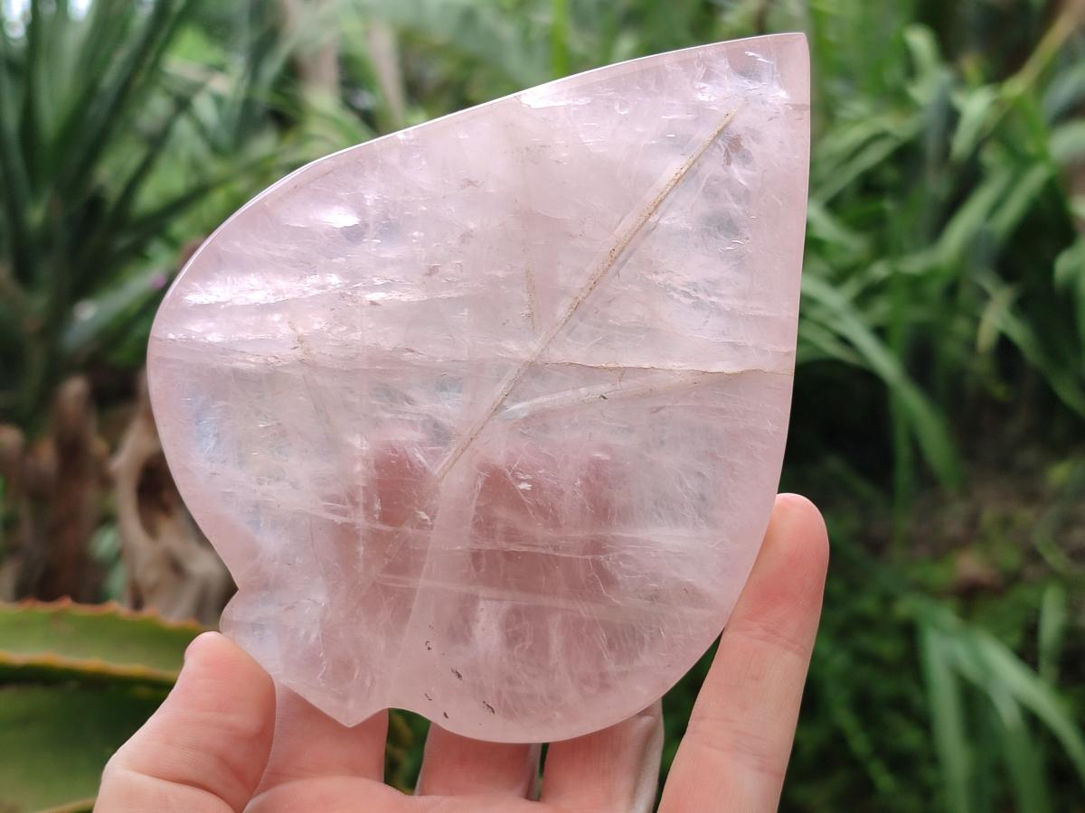 Hand Made Gemmy Rose Quartz Leaf Bowl Carvings x 4 From Madagascar