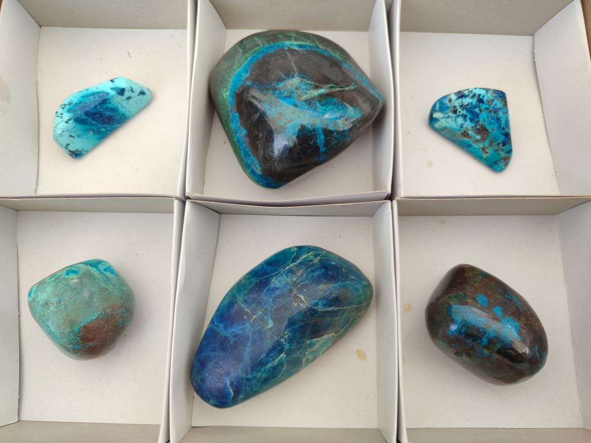 Polished Shattuckite Free Forms x 6 From Kaokoveld, Namibia