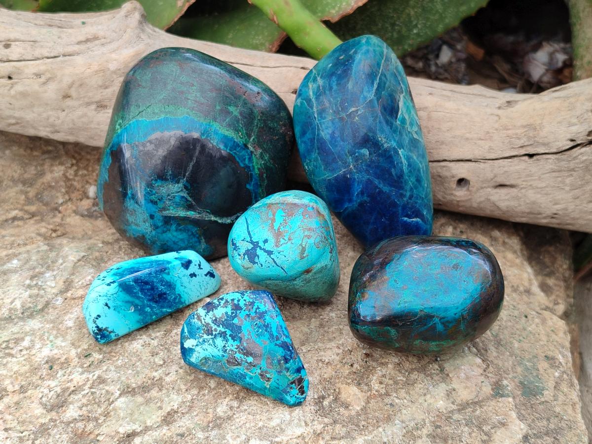 Polished Shattuckite Free Forms x 6 From Kaokoveld, Namibia