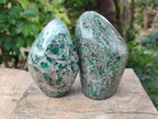 Polished Emerald Mica 'Mutokolite' Standing Free Forms x 2 From Mutoko, Zimbabwe