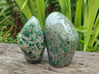 Polished Emerald Mica 'Mutokolite' Standing Free Forms x 2 From Mutoko, Zimbabwe