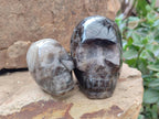 Hand Made Smokey Window Quartz Skull Carvings x 3 From Madagascar