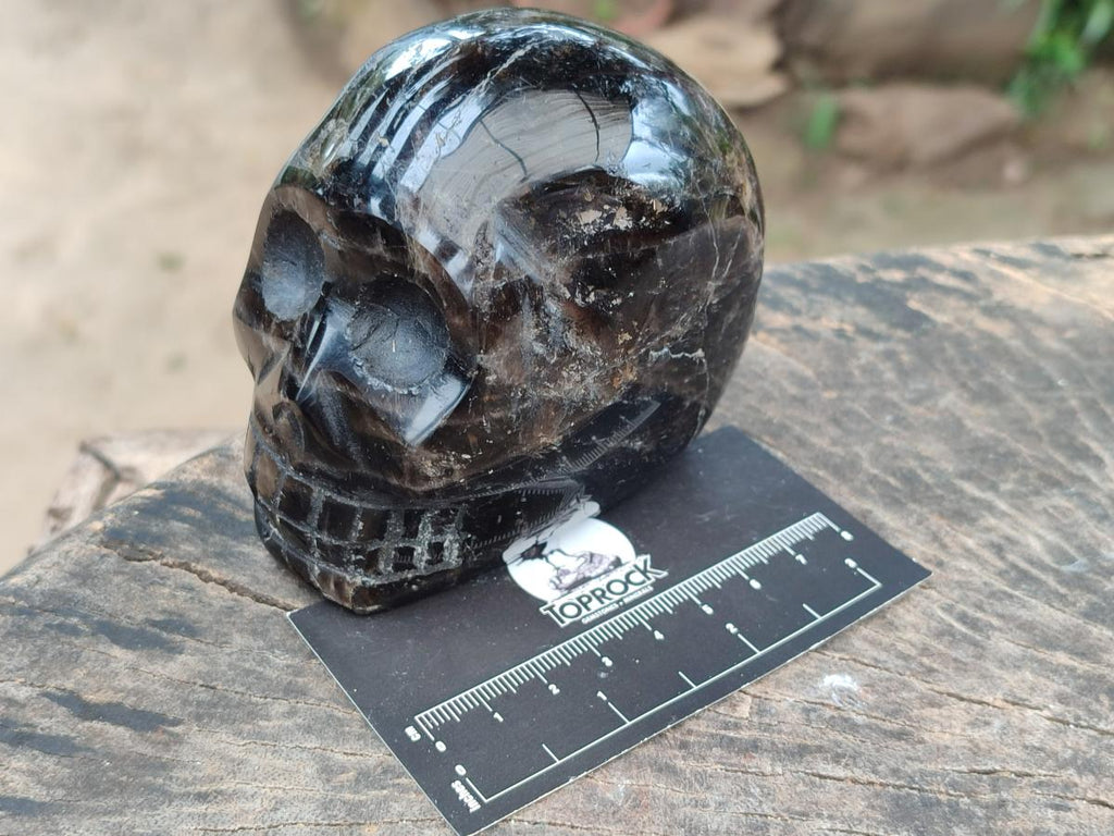 Hand Made Smokey Window Quartz Skull Carvings x 3 From Madagascar
