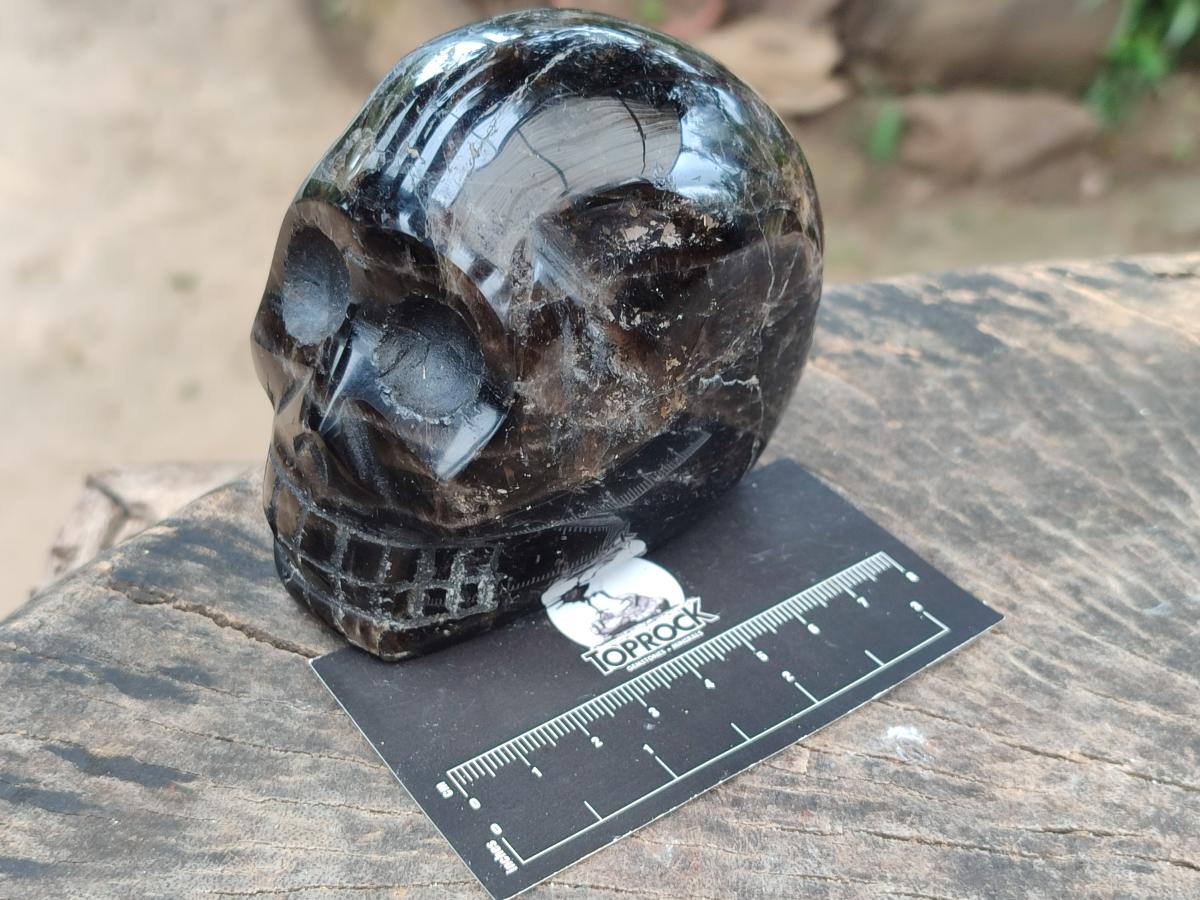 Hand Made Smokey Window Quartz Skull Carvings x 3 From Madagascar
