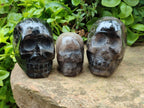 Hand Made Smokey Window Quartz Skull Carvings x 3 From Madagascar
