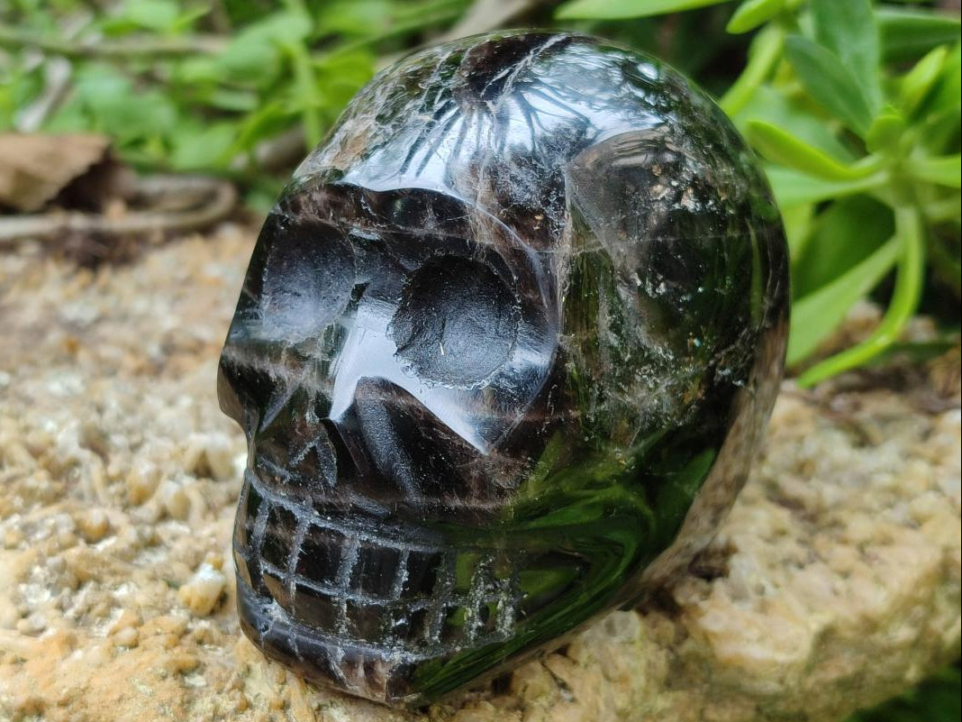 Hand Made Smokey Window Quartz Skull Carvings x 3 From Madagascar
