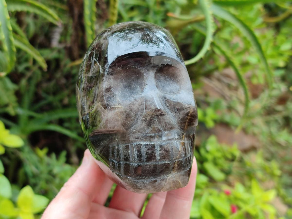 Hand Made Smokey Window Quartz Skull Carvings x 3 From Madagascar