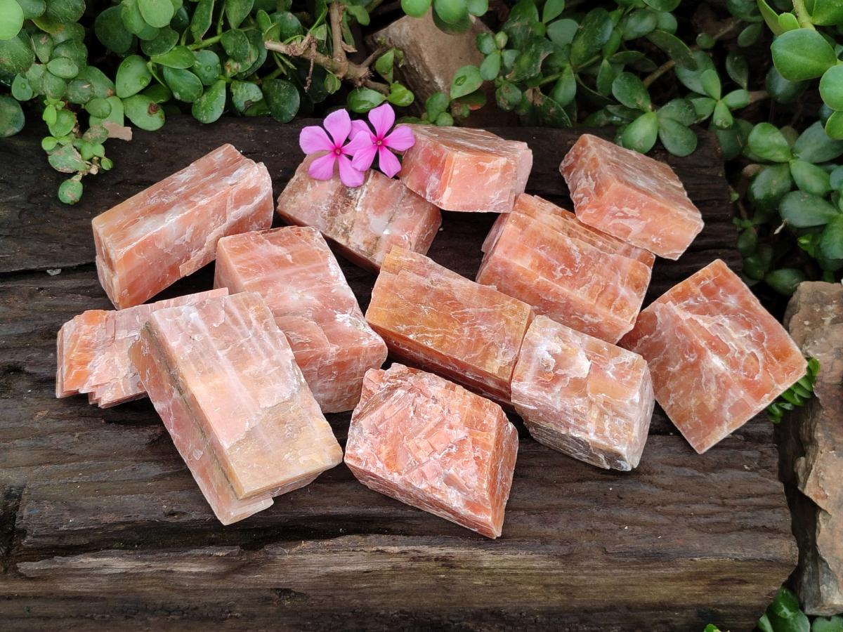 Natural Rhombohedral Sunset Orange Calcite Specimens x 12 From Spitzkop, Namibia