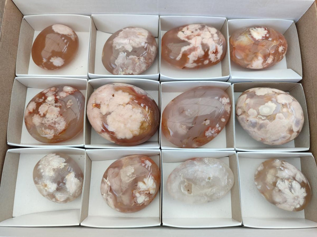 Polished Flower Agate Palm Stones x 12 From Antsahalova, Madagascar - Toprock Gemstones and Minerals 