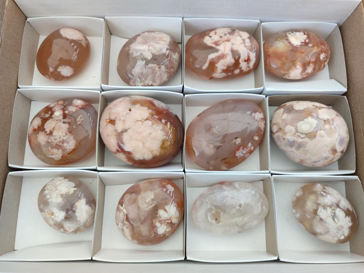 Polished Flower Agate Palm Stones x 12 From Antsahalova, Madagascar - Toprock Gemstones and Minerals 