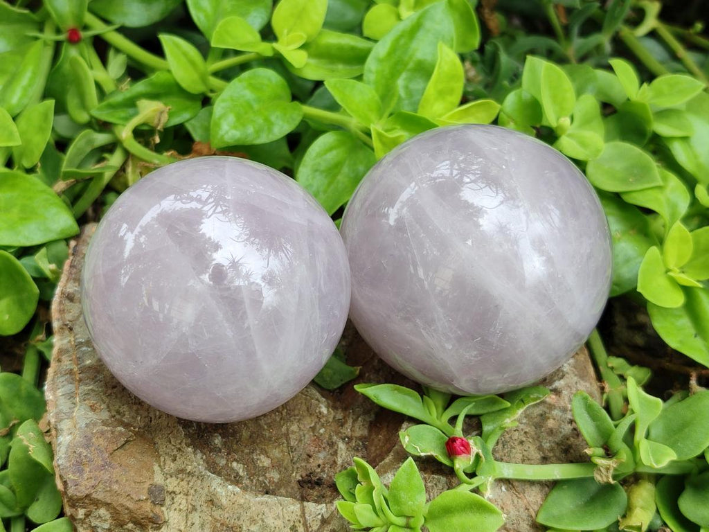 Polished Gemmy Star Blue Rose Quartz Spheres x 3 From Madagascar