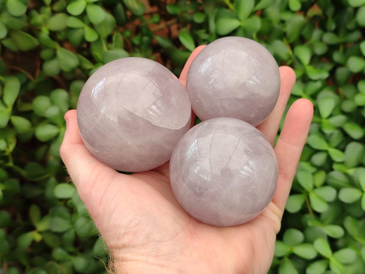 Polished Gemmy Star Blue Rose Quartz Spheres x 3 From Madagascar