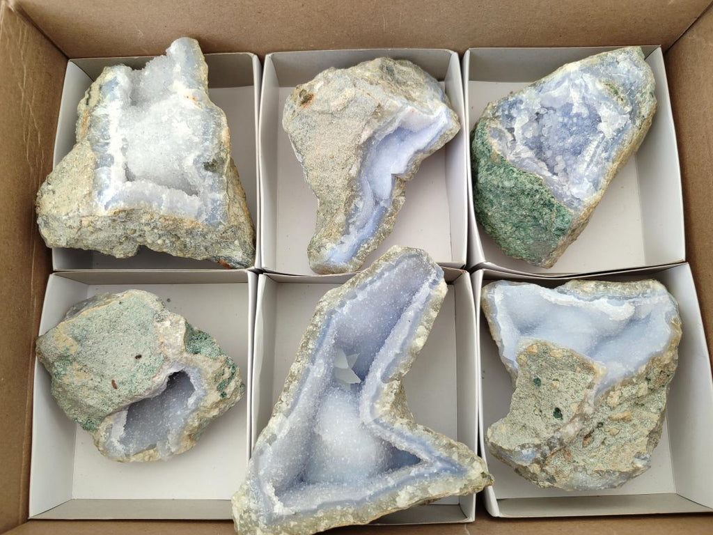 Natural Blue Lace Agate Specimens x 6 From Nsanje, Malawi - Toprock Gemstones and Minerals 