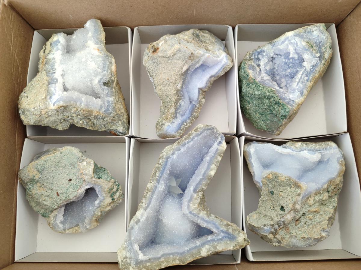 Natural Blue Lace Agate Specimens x 6 From Nsanje, Malawi - Toprock Gemstones and Minerals 