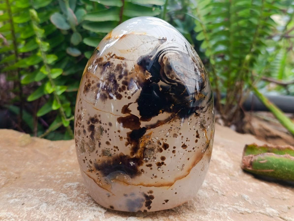 Polished Dendritic Agate Standing Free Forms x 2 From Moralambo, Madagascar