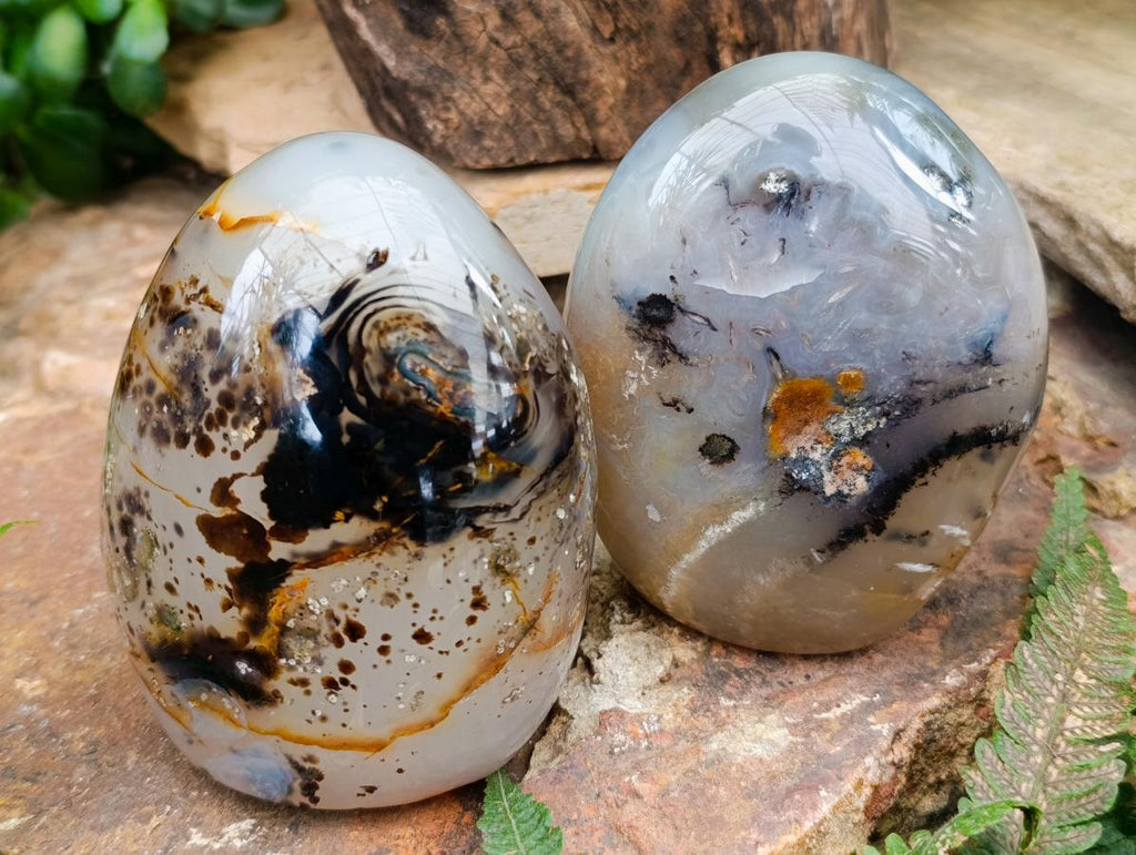 Polished Dendritic Agate Standing Free Forms x 2 From Moralambo, Madagascar
