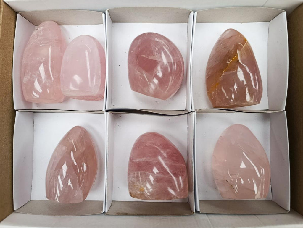 Polished Gemmy Rose Quartz Standing Free Forms x 7 From Madagascar