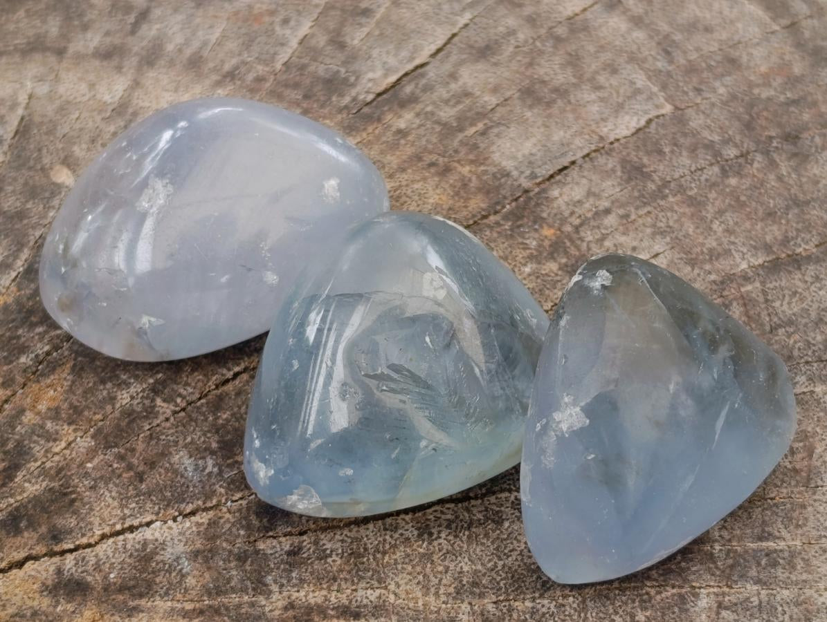 Polished Blue Celestite Galets x 35 From Sakoany, Madagascar