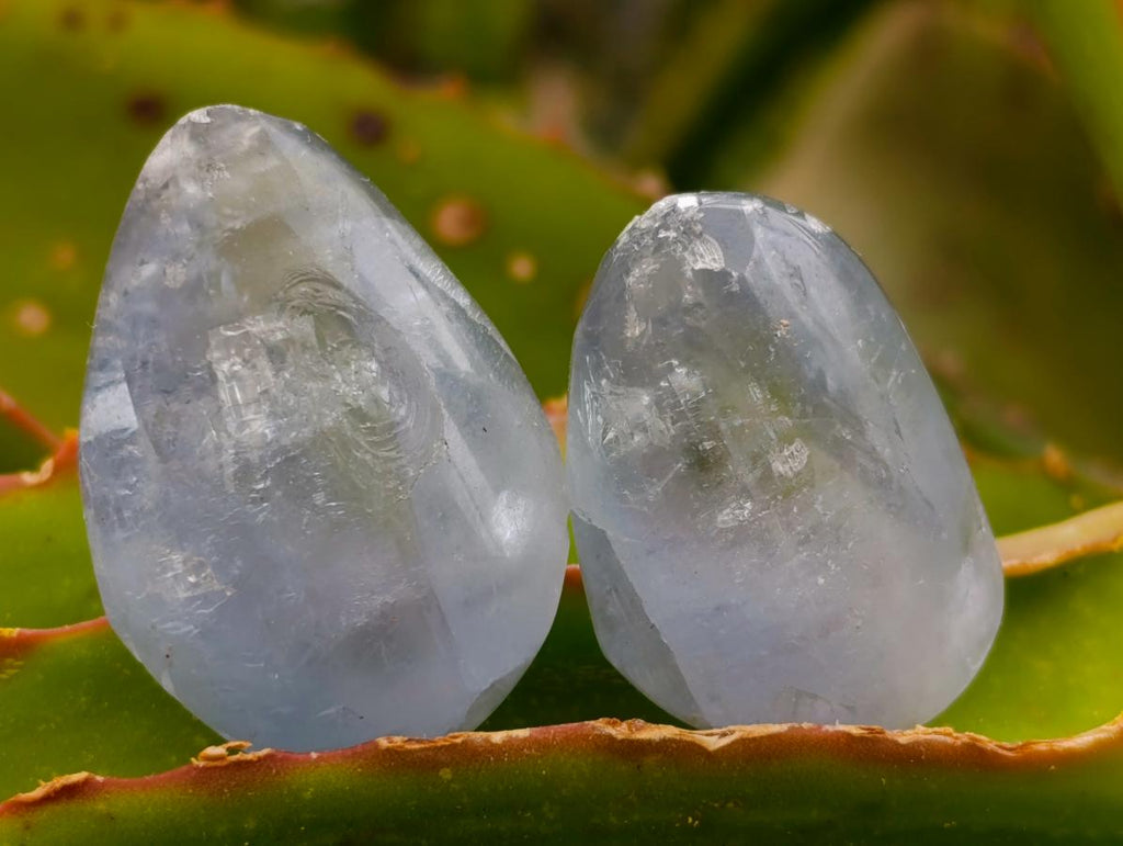 Polished Blue Celestite Galets x 35 From Sakoany, Madagascar