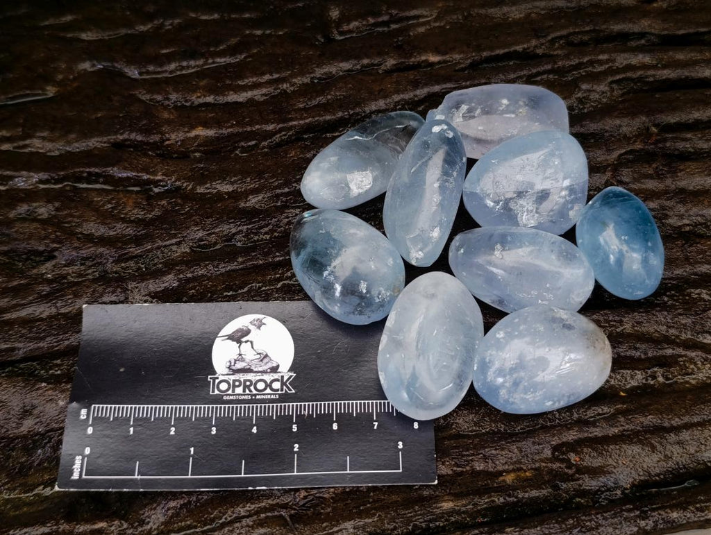 Polished Blue Celestite Galets x 35 From Sakoany, Madagascar