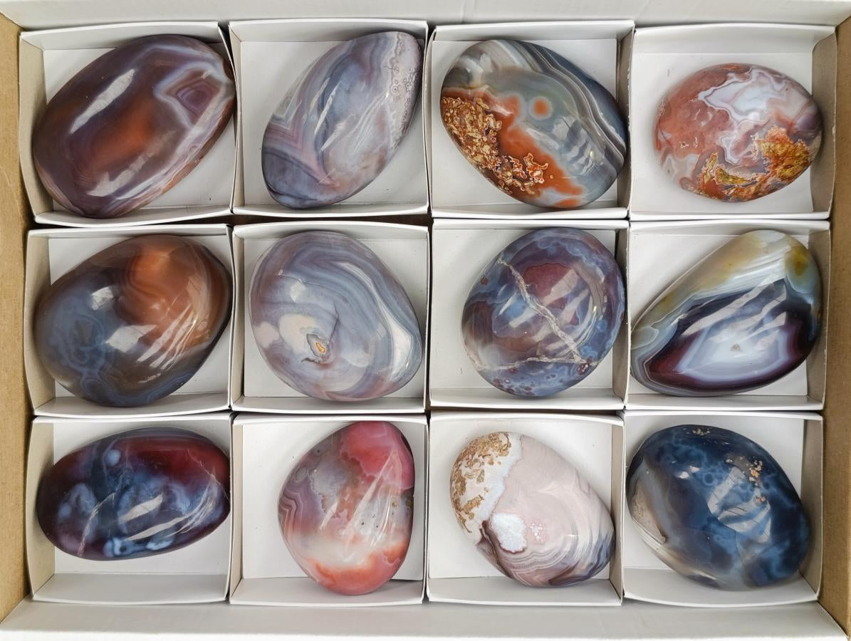 Polished Red Shashe River Agate Galets x 12 From Shashe River, Zimbabwe