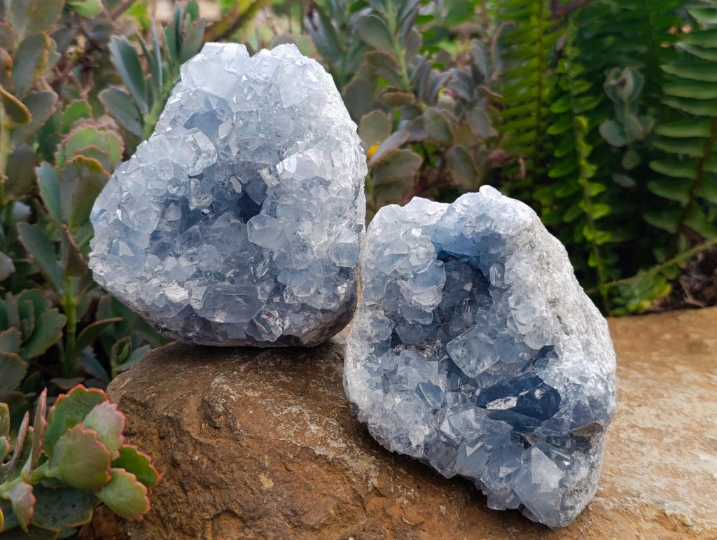 Natural Blue Celestite Geode Cluster Specimens x 2 From Sakoany, Madagascar