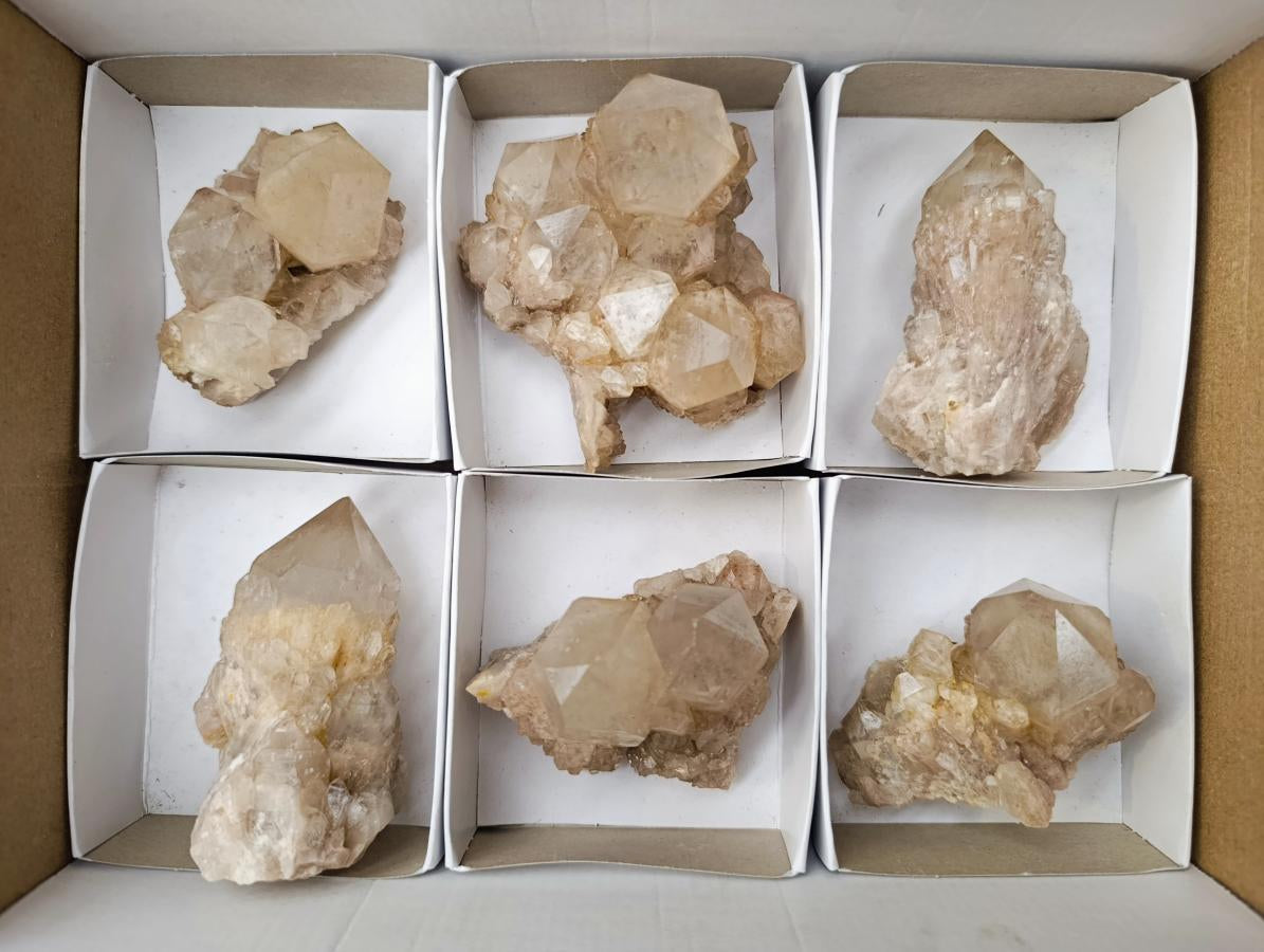 Natural Smokey Phantom Quartz Clusters x 6 From Luena, Congo