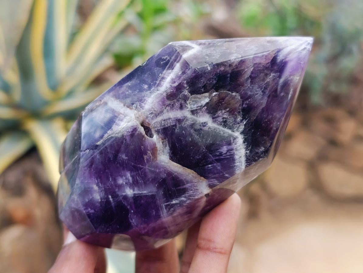 Polished Chevron Amethyst Standing Display Crystals x 4 From Zambia