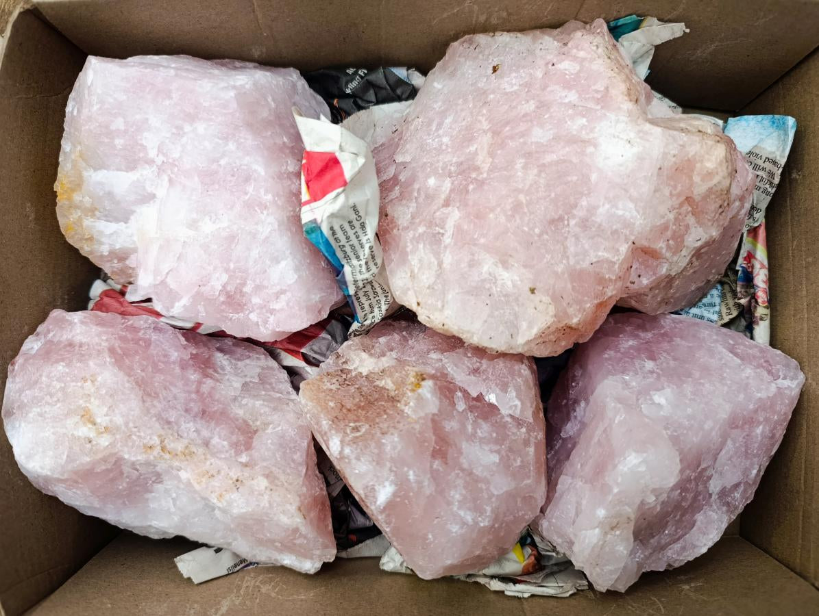 Natural Cobbed Rose Quartz Specimens x 5 From Northern Cape, South Africa