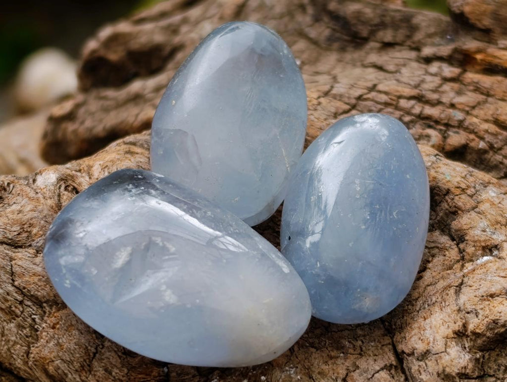 Polished Blue Celestite Galets x 35 From Sakoany, Madagascar
