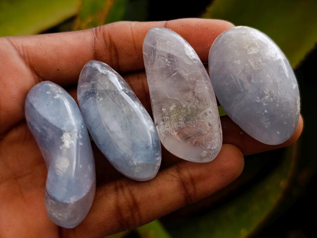 Polished Blue Celestite Galets x 35 From Sakoany, Madagascar