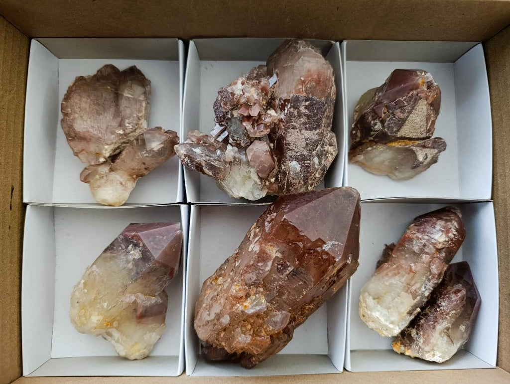Natural Red Hematoid Quartz Crystals x 8 From Karoi, Zimbabwe