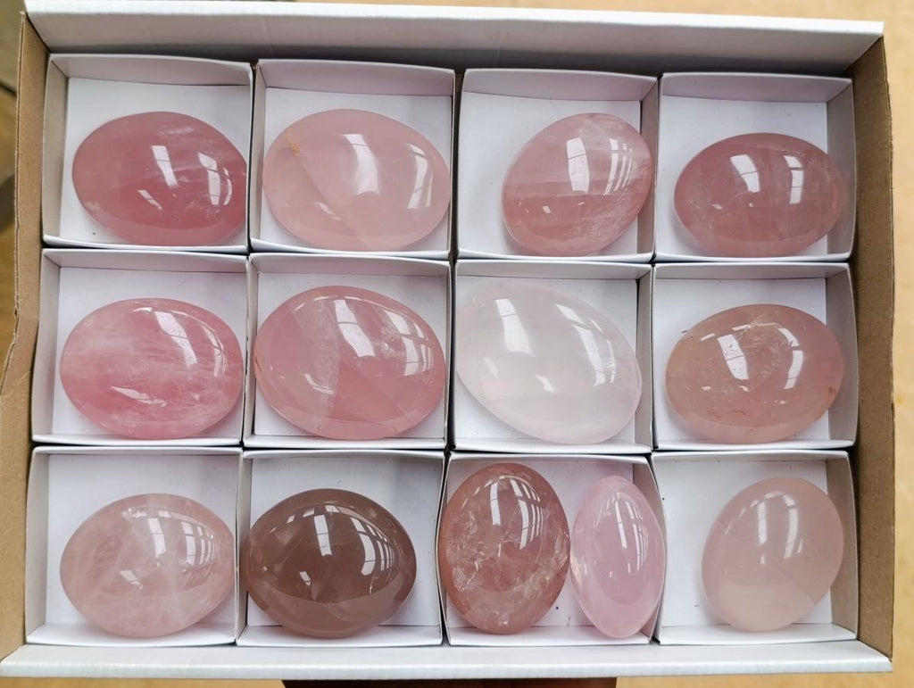 Polished Gemmy Rose Quartz Palm Stones x 13 From Madagascar