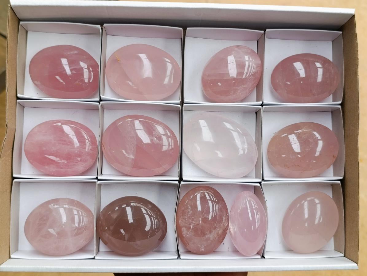 Polished Gemmy Rose Quartz Palm Stones x 13 From Madagascar