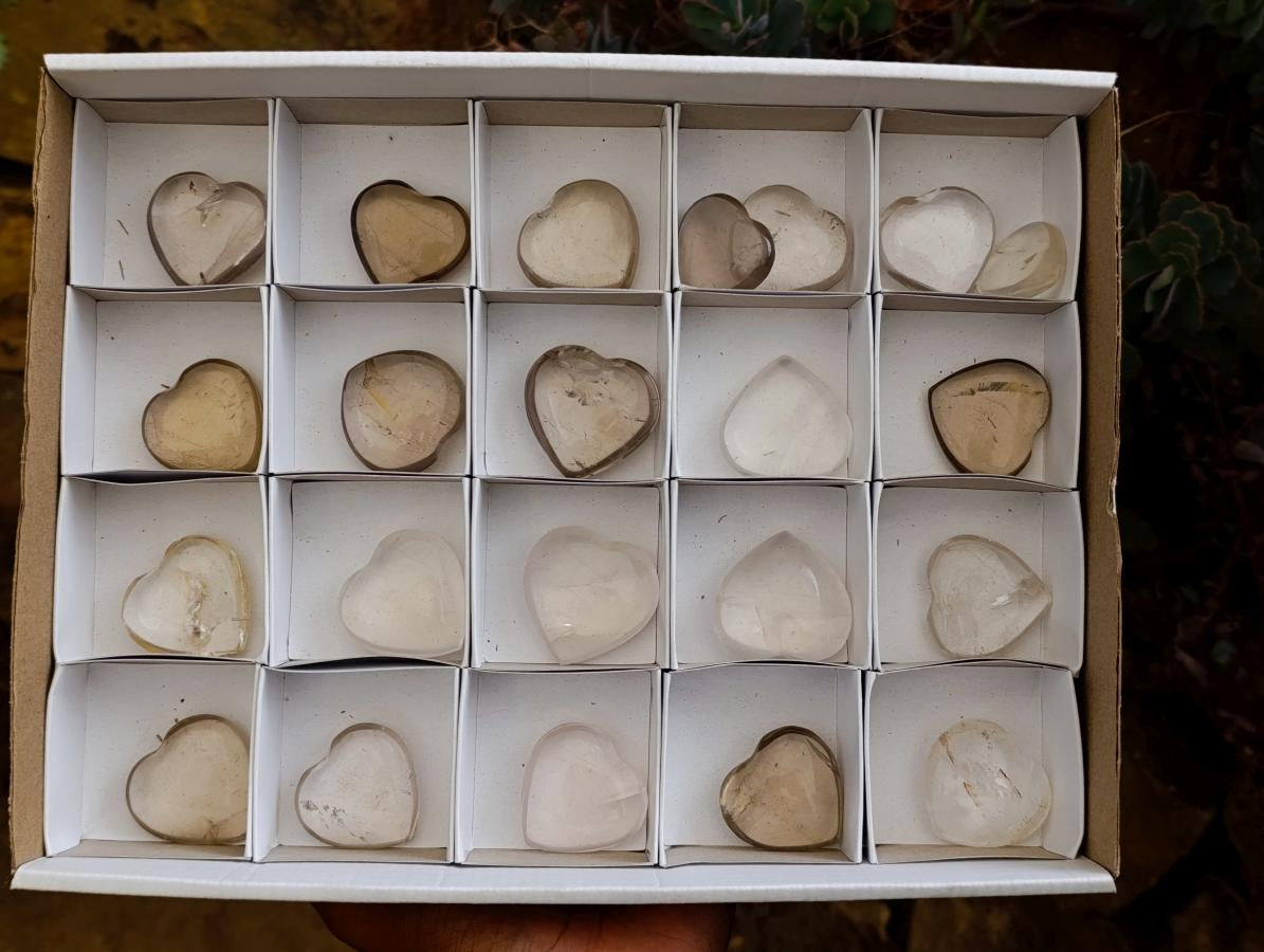 Polished Mix of Clear Quartz Hearts x 22 From Amoron’i Mania, Madagascar